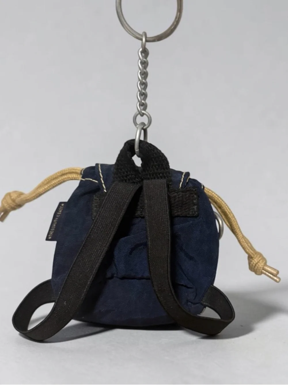 Vintage Kipling Mini Backpack Key Chain Blue/Beige Nylon Metal Logo Zipper Women